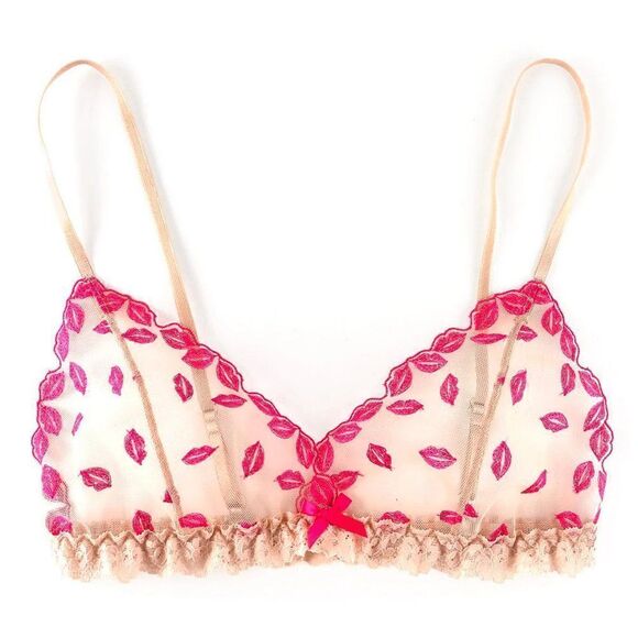 💋 NWT Hanky Panky Sheer Tulle Mesh Lips Kisses Mmmwah Bralette SIZE XS - Picture 9 of 16